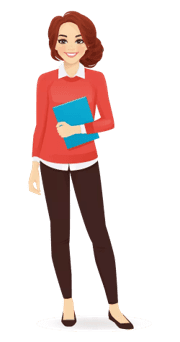 Cartoon woman holding a binder