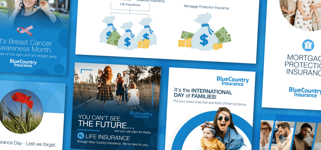 Collage of marketing assets for Blue Country Insurance