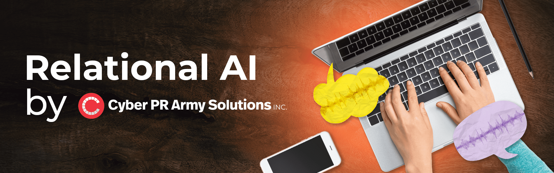 "Relational AI" person typing on laptop with speech bubble